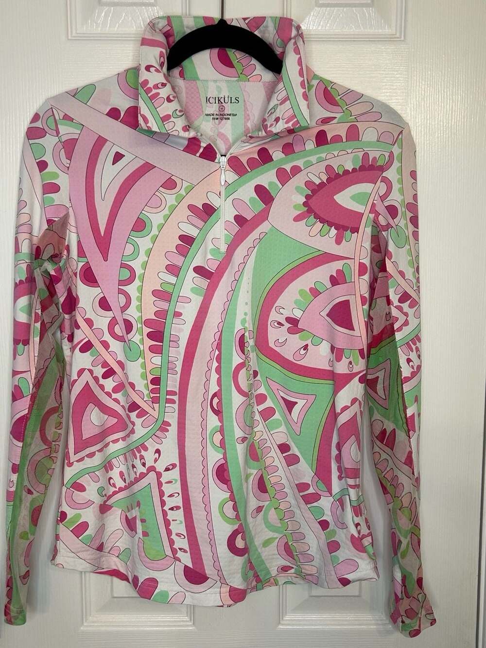 Icikuls Long Sleeve Quarter-Zip Athletic Golf Tennis Pickleball Polo Top Sz M